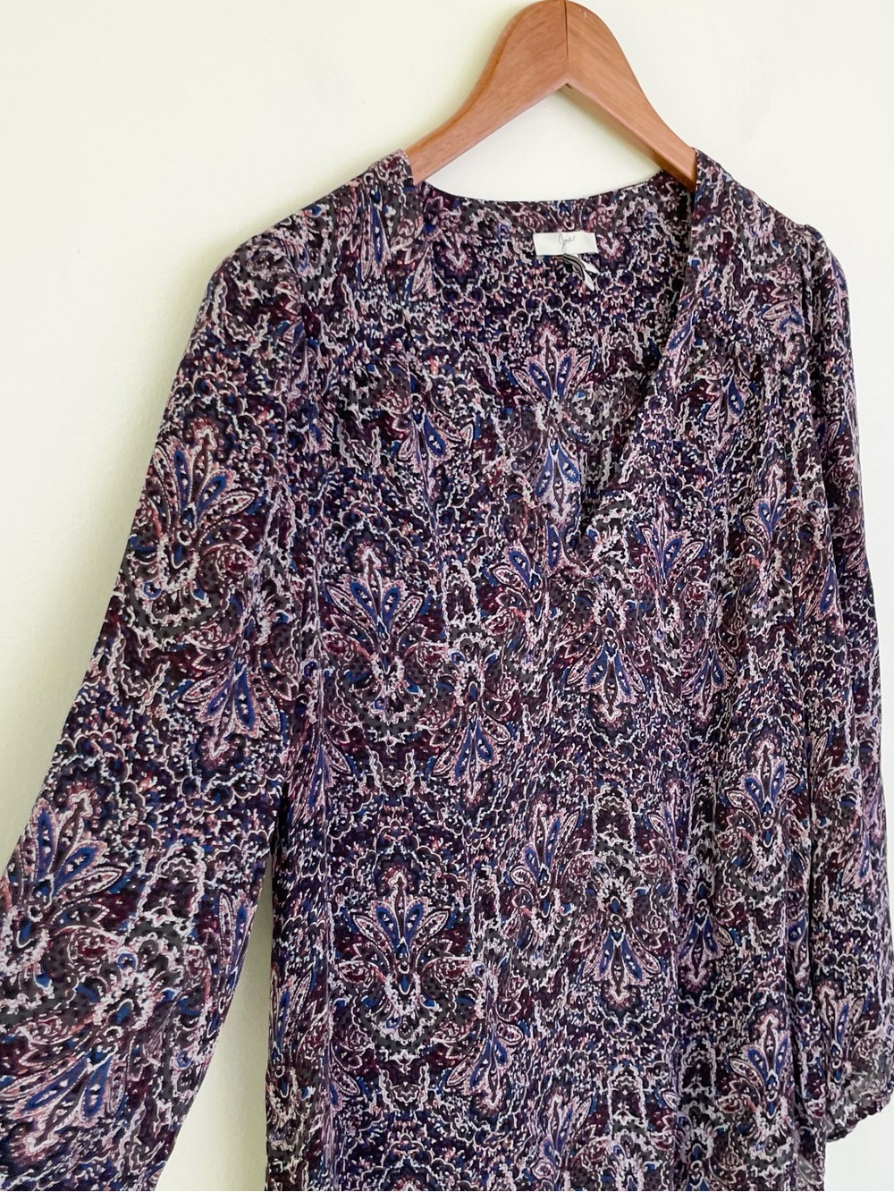 Joie Odette Paisley Print Peasant Style 100% Silk Blouse Long Sleeve M Medium - Picture 3 of 8